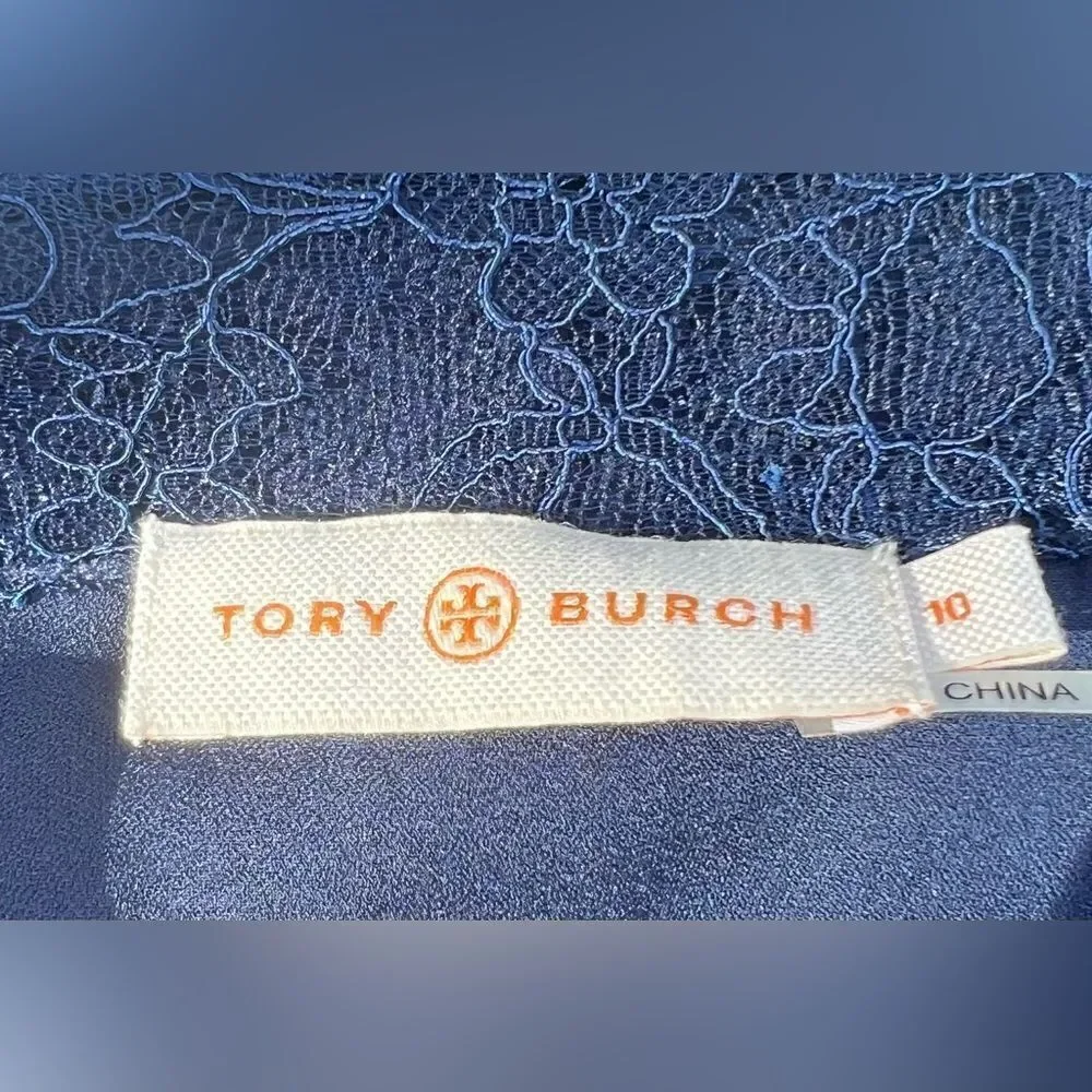 Tory Burch KAISA Blue/Cranberry/Apricot Colorblock Lace Skirt. Size 10. EUC!